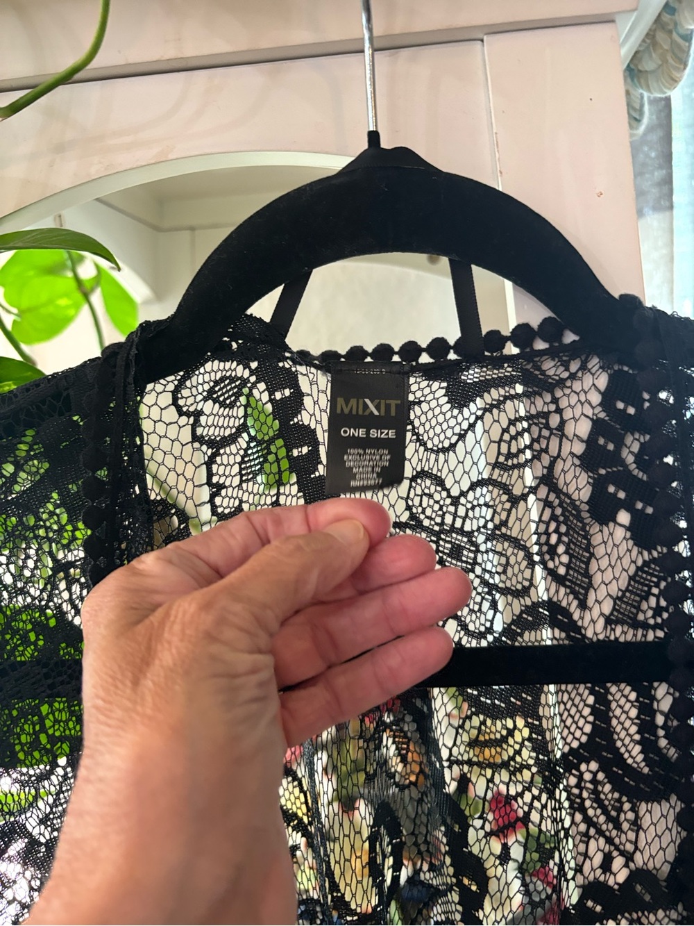 Mixit Black Lace Fringe Kimono Wrap - Picture 2 of 6